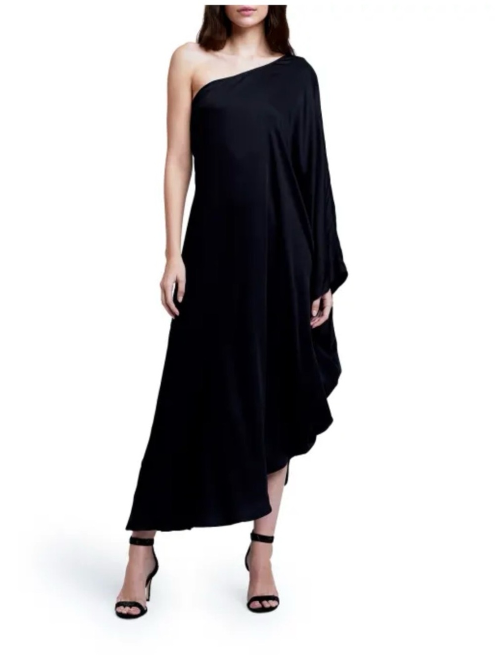 L'AGENCE One-Shoulder Black Asymmetric Evening Dress